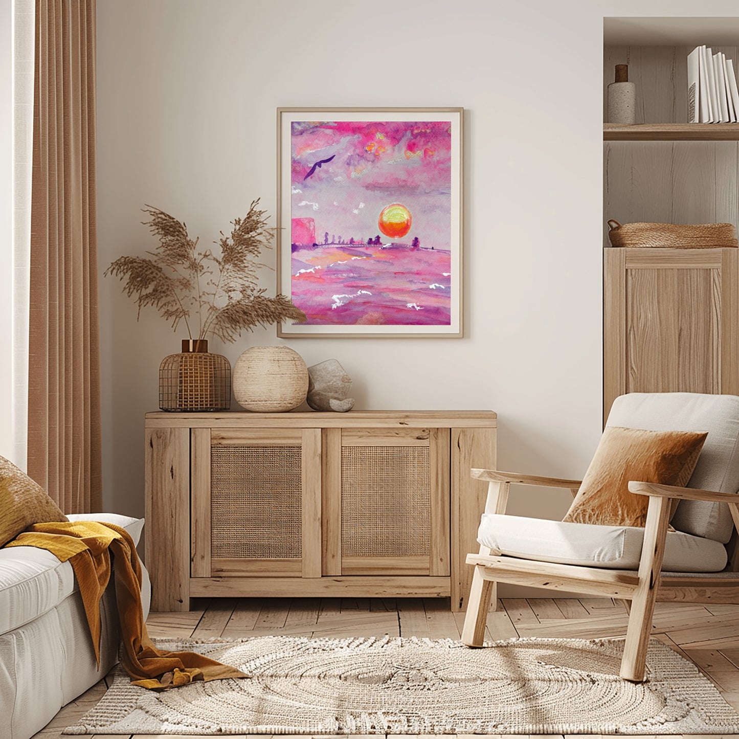 Pink Pensacola Sunset Watercolor Print