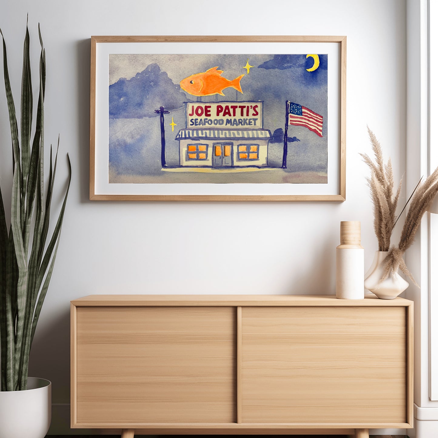 American Joe Pattie's Seafood Market Watercolor Print