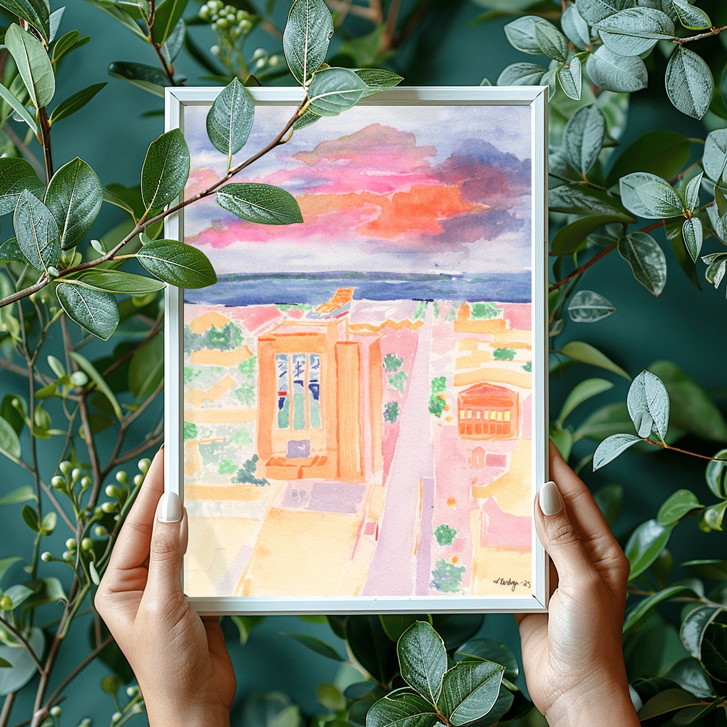 Downtown Pensacola in Tangerine Watercolor Print