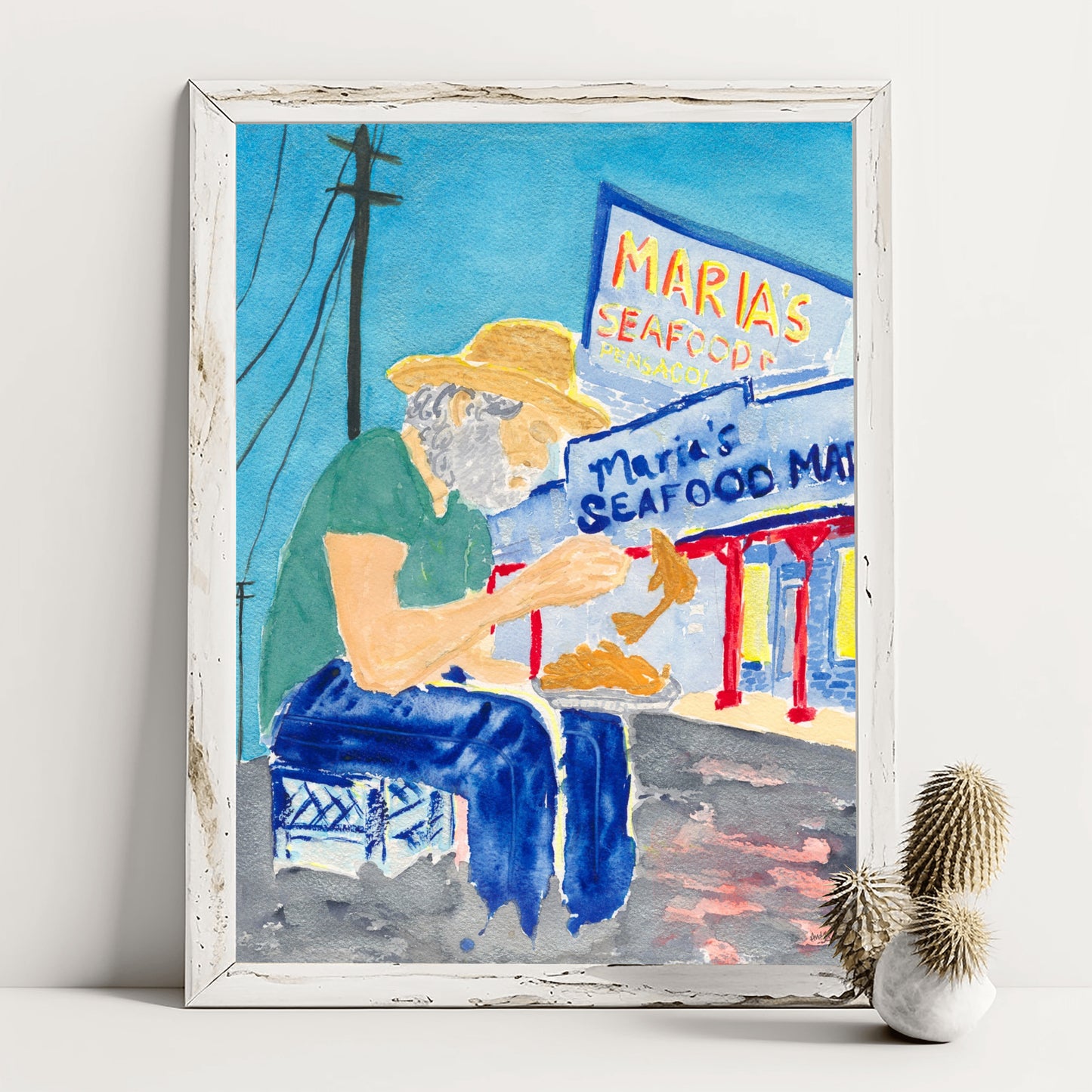 Catfish Plate at Maria's Watercolor Print