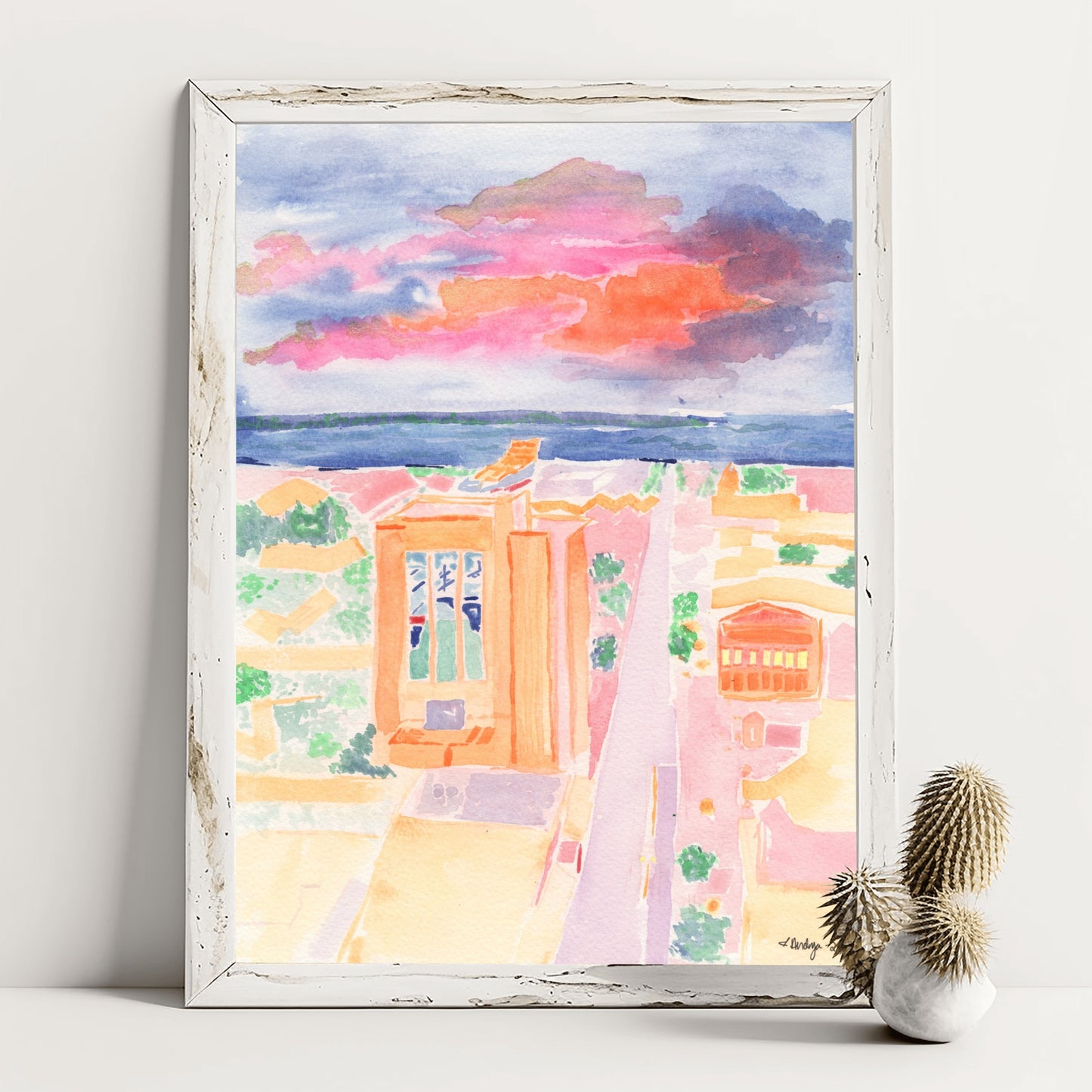 Downtown Pensacola in Tangerine Watercolor Print