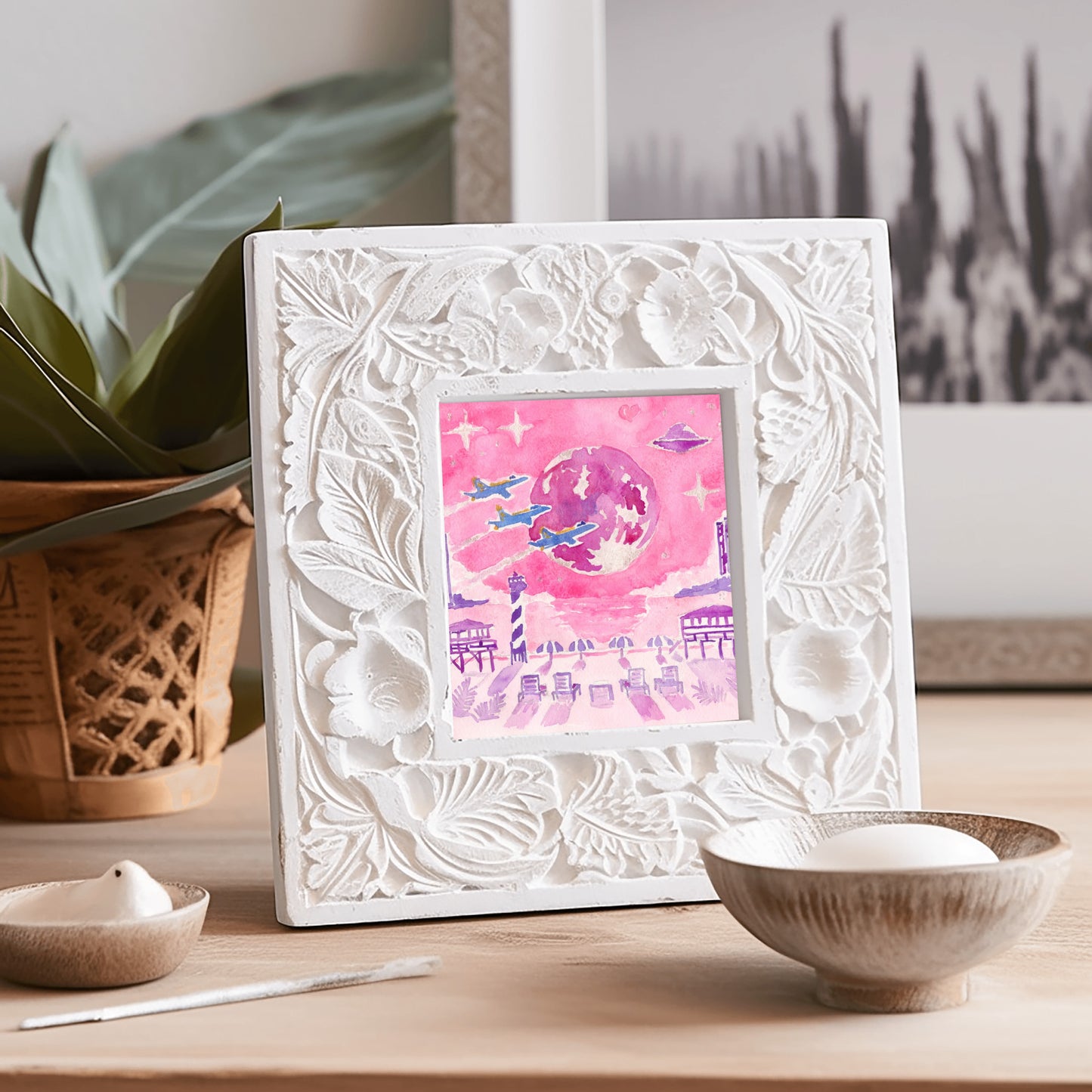 Beach Buzz Over The Moon Pink Pensacola Series Watercolor Print