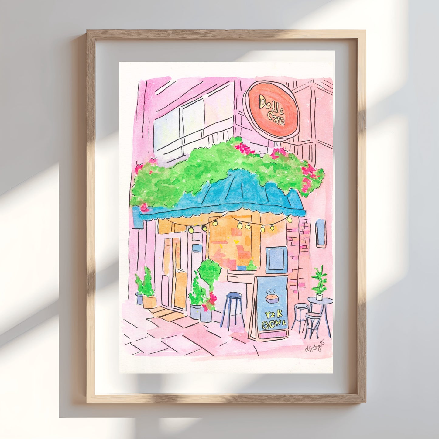 Y2K Bowl at Dollz Café Watercolor Print