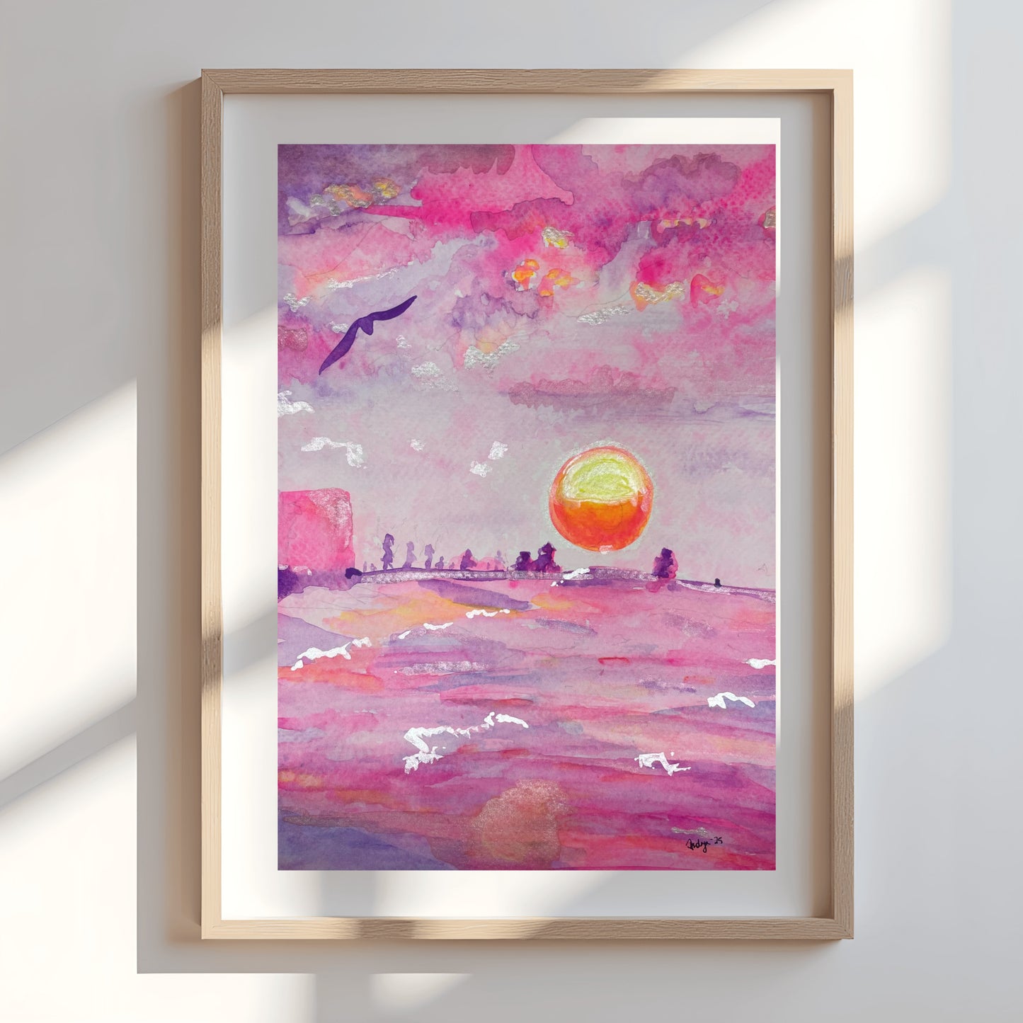 Pink Pensacola Sunset Watercolor Print