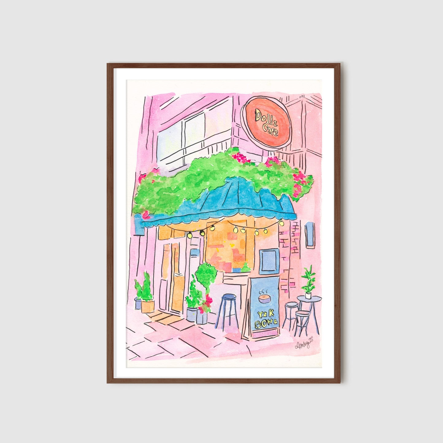 Y2K Bowl at Dollz Café Watercolor Print