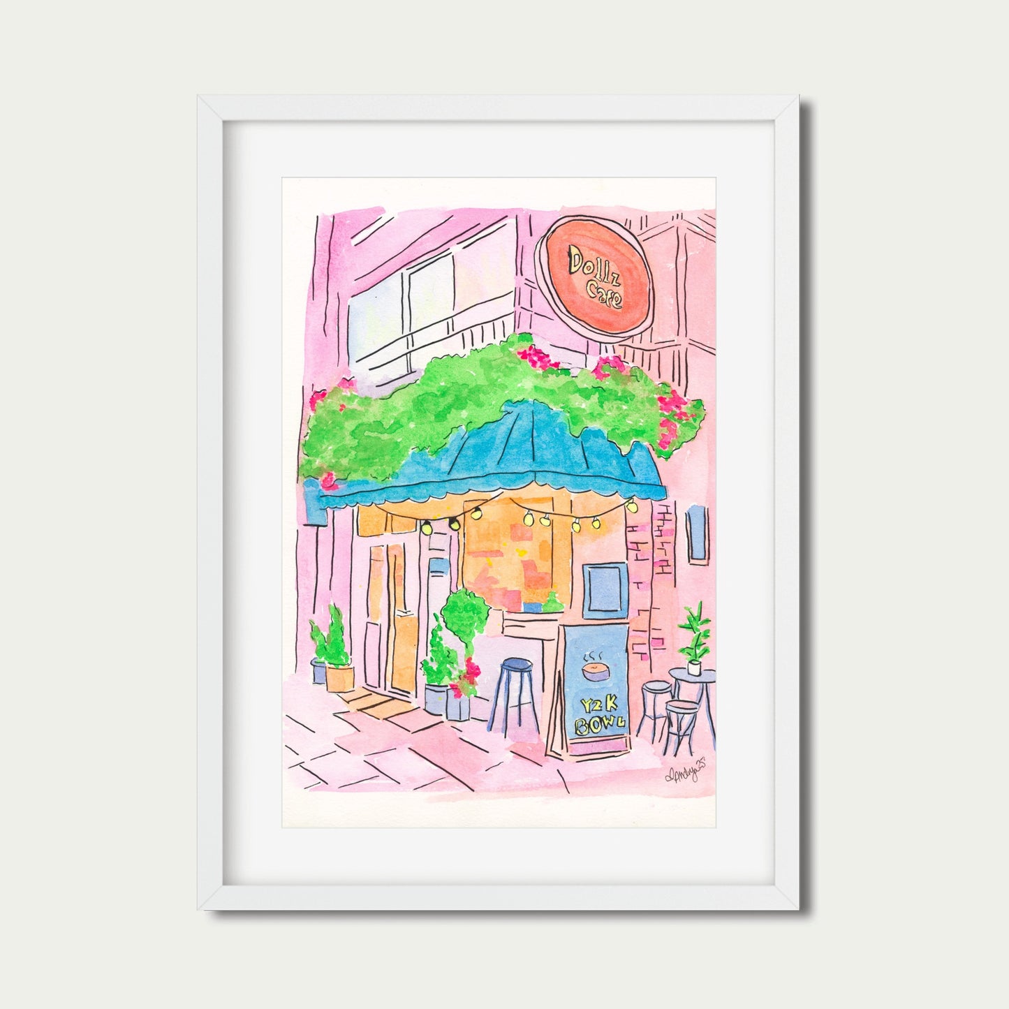 Y2K Bowl at Dollz Café Watercolor Print