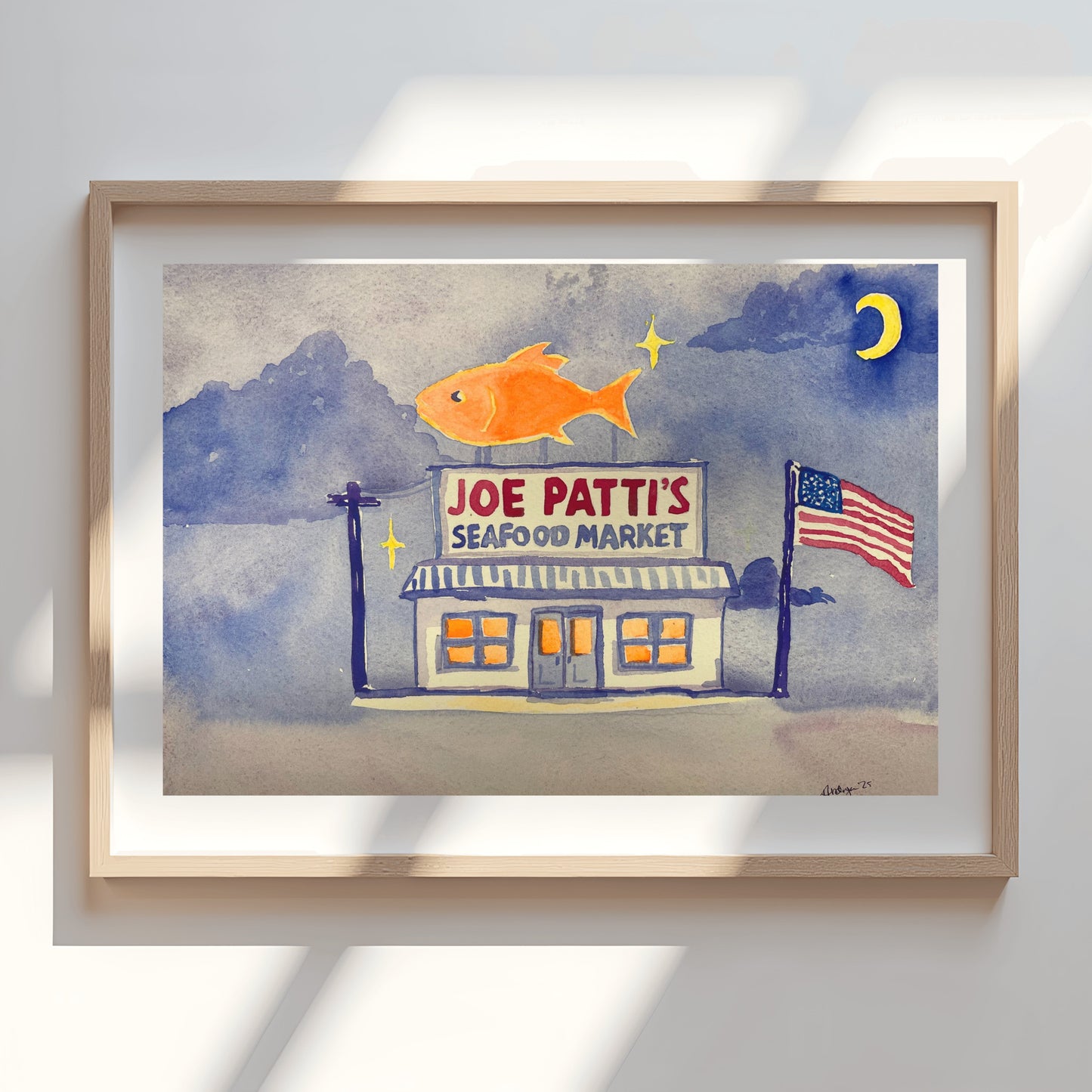 American Joe Pattie's Seafood Market Watercolor Print