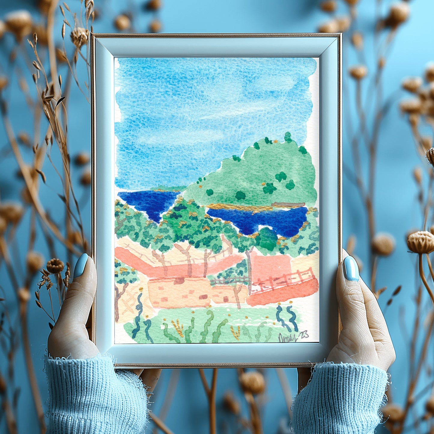 South of France Seascape Watercolor Print