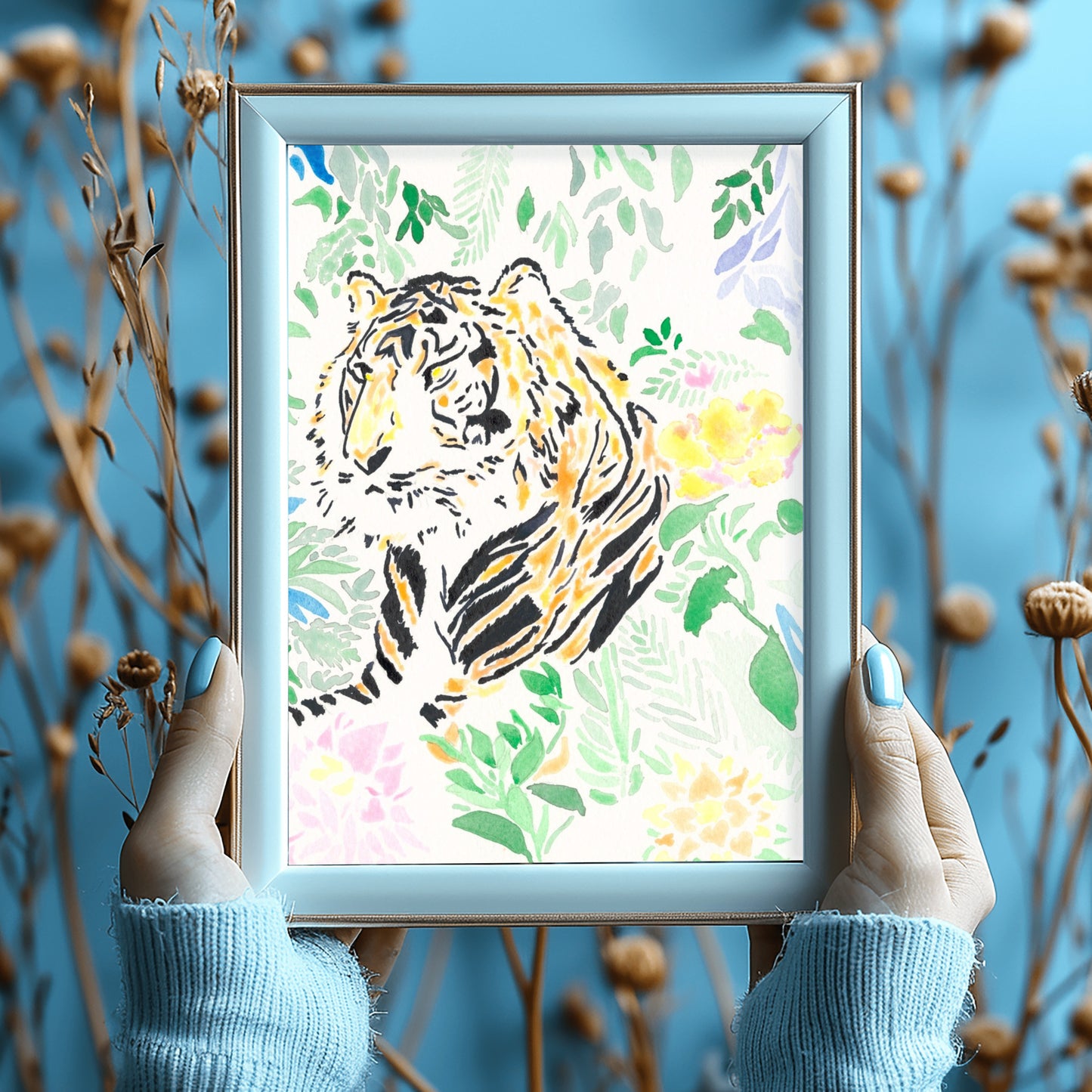 Botanical Tiger Watercolor Print