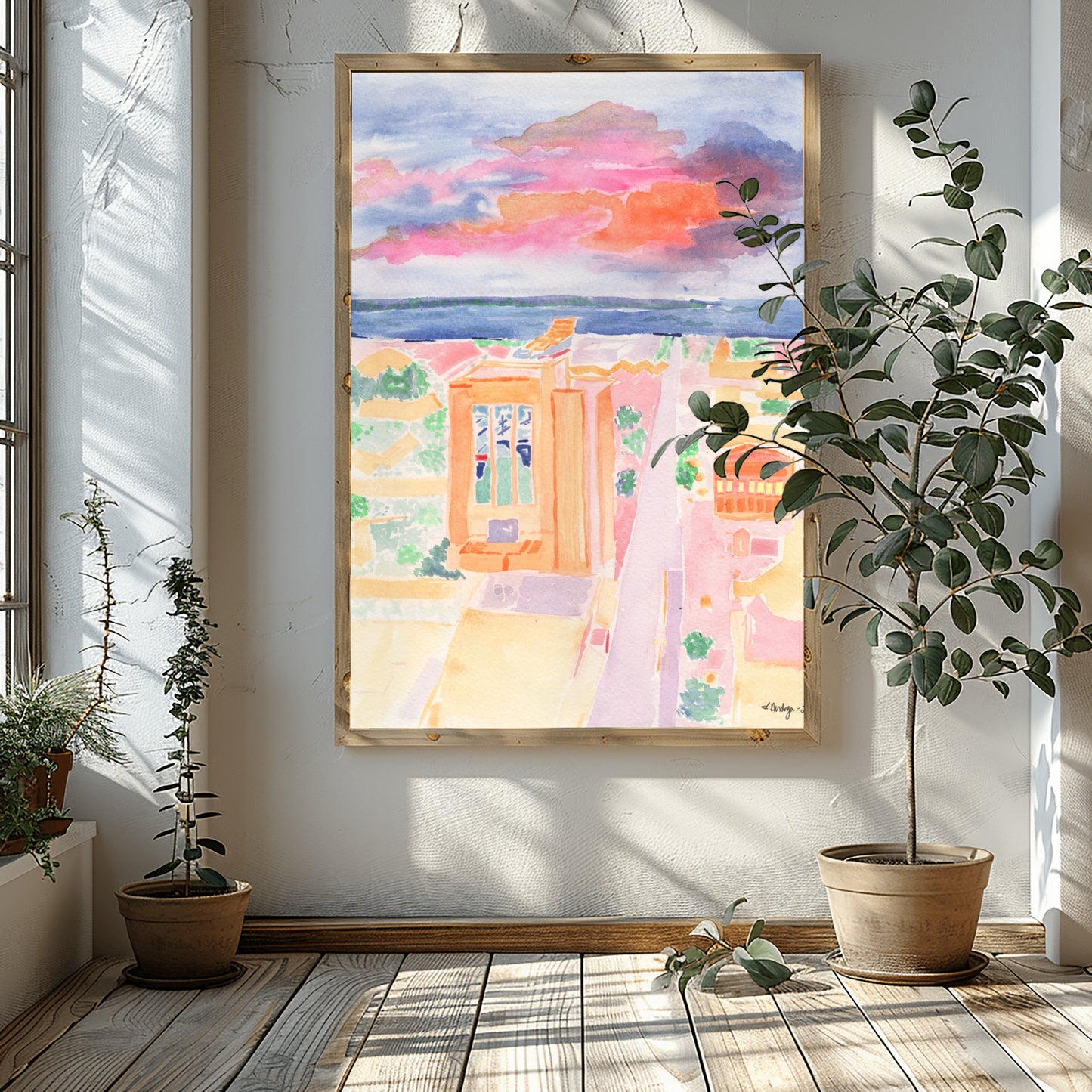 Downtown Pensacola in Tangerine Watercolor Print