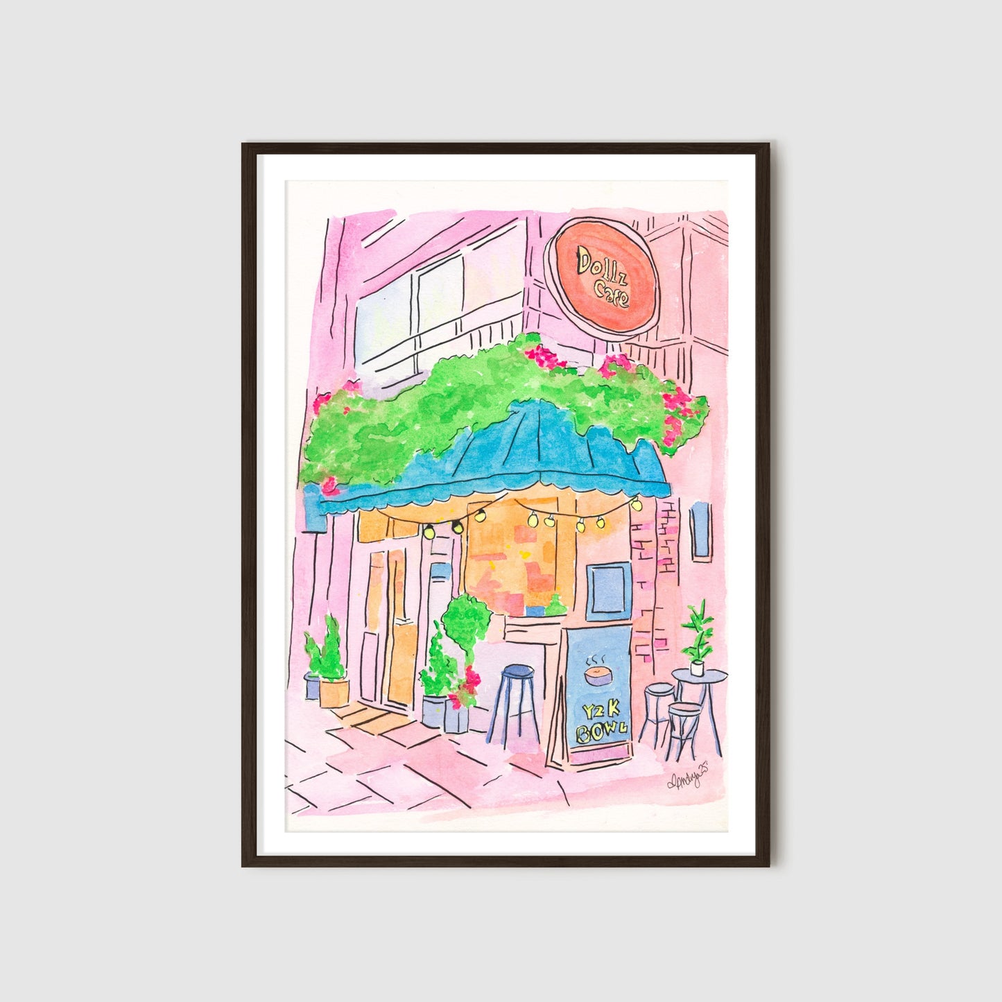 Y2K Bowl at Dollz Café Watercolor Print