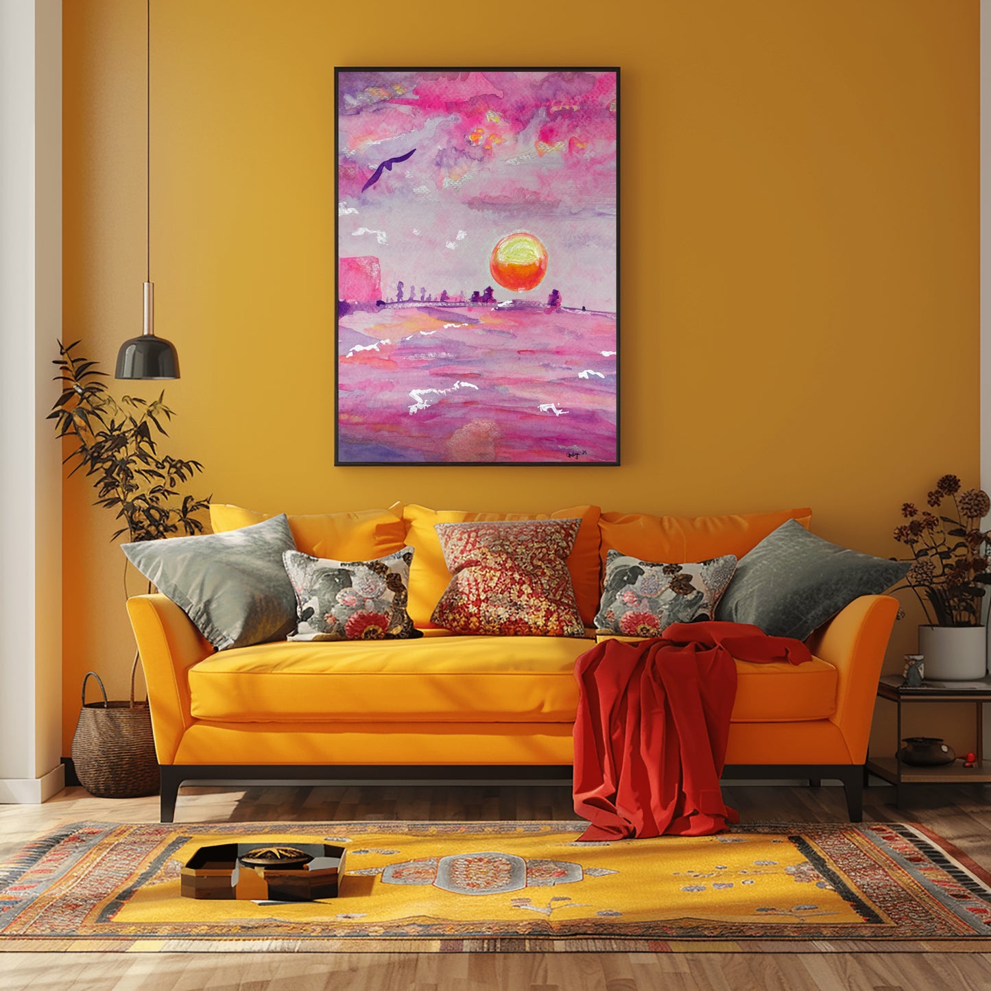 Pink Pensacola Sunset Watercolor Print