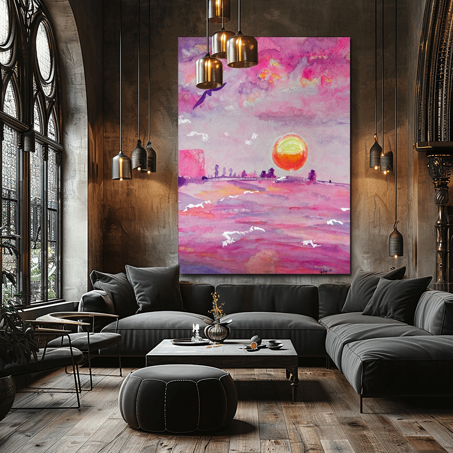 Pink Pensacola Sunset Watercolor Print