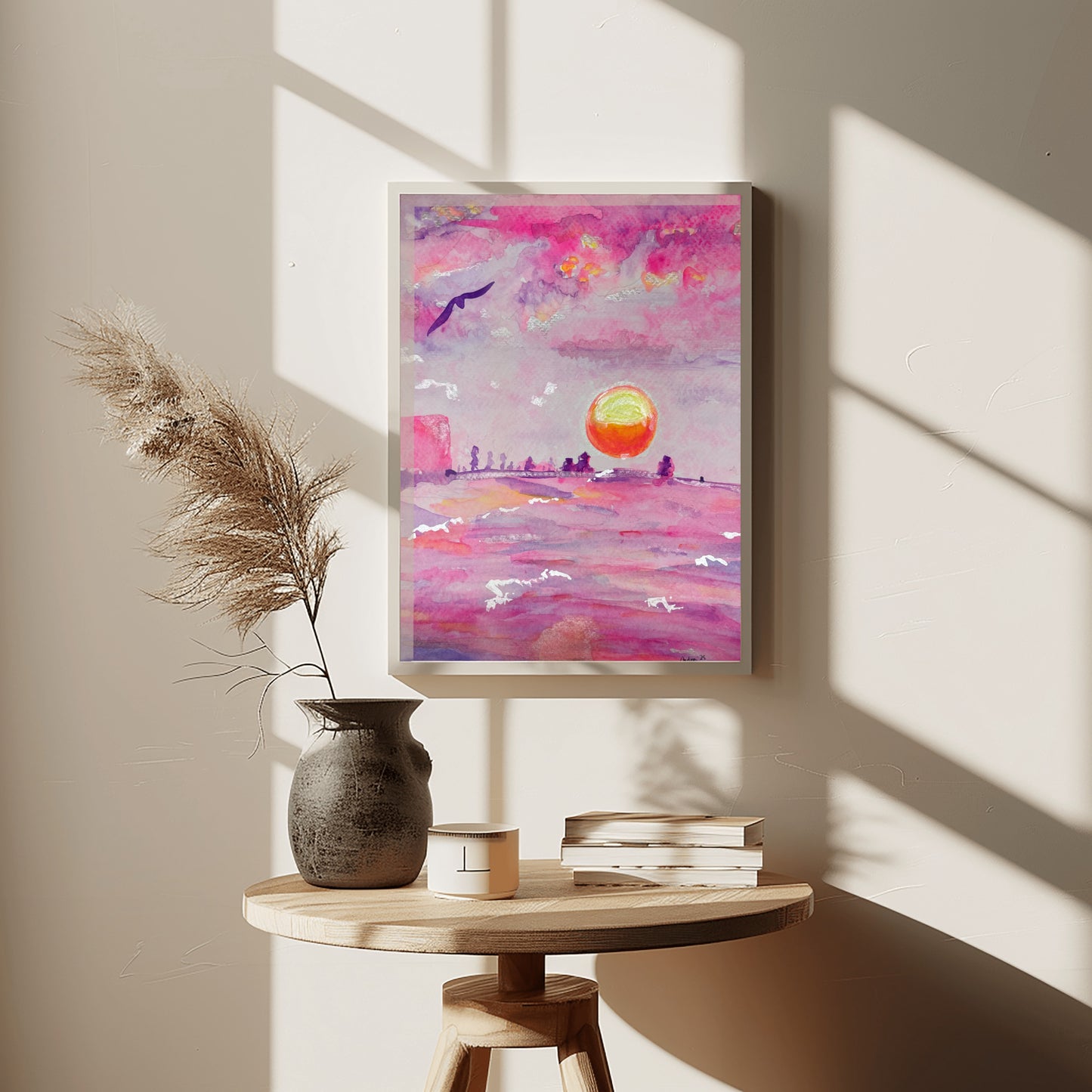 Pink Pensacola Sunset Watercolor Print