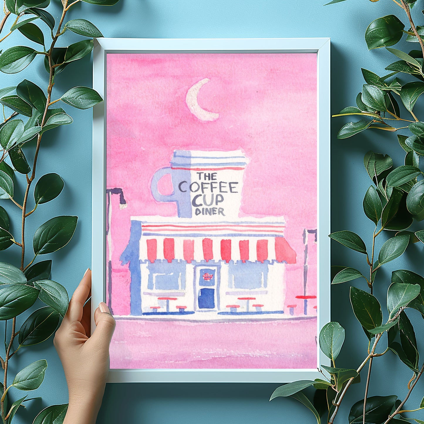 Coffee Cup Diner Pink Pensacola Series Watercolor Print