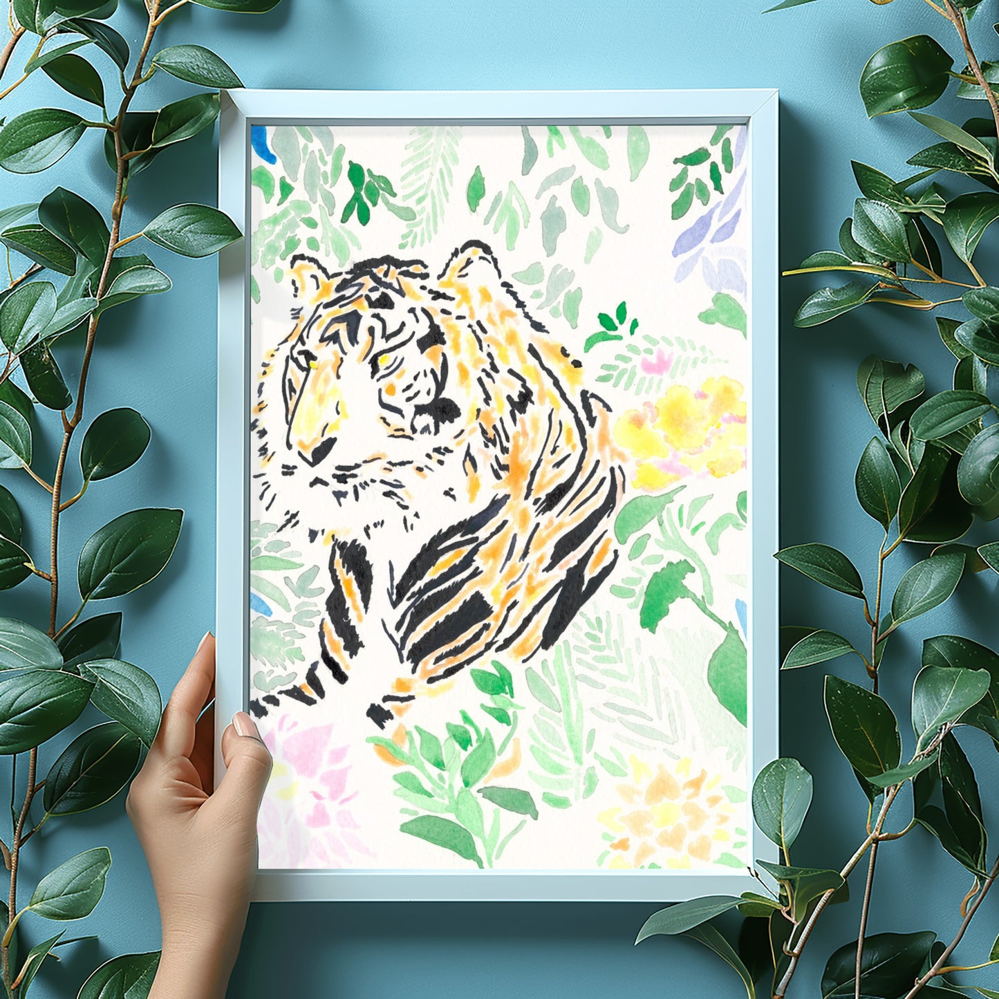 Botanical Tiger Watercolor Print