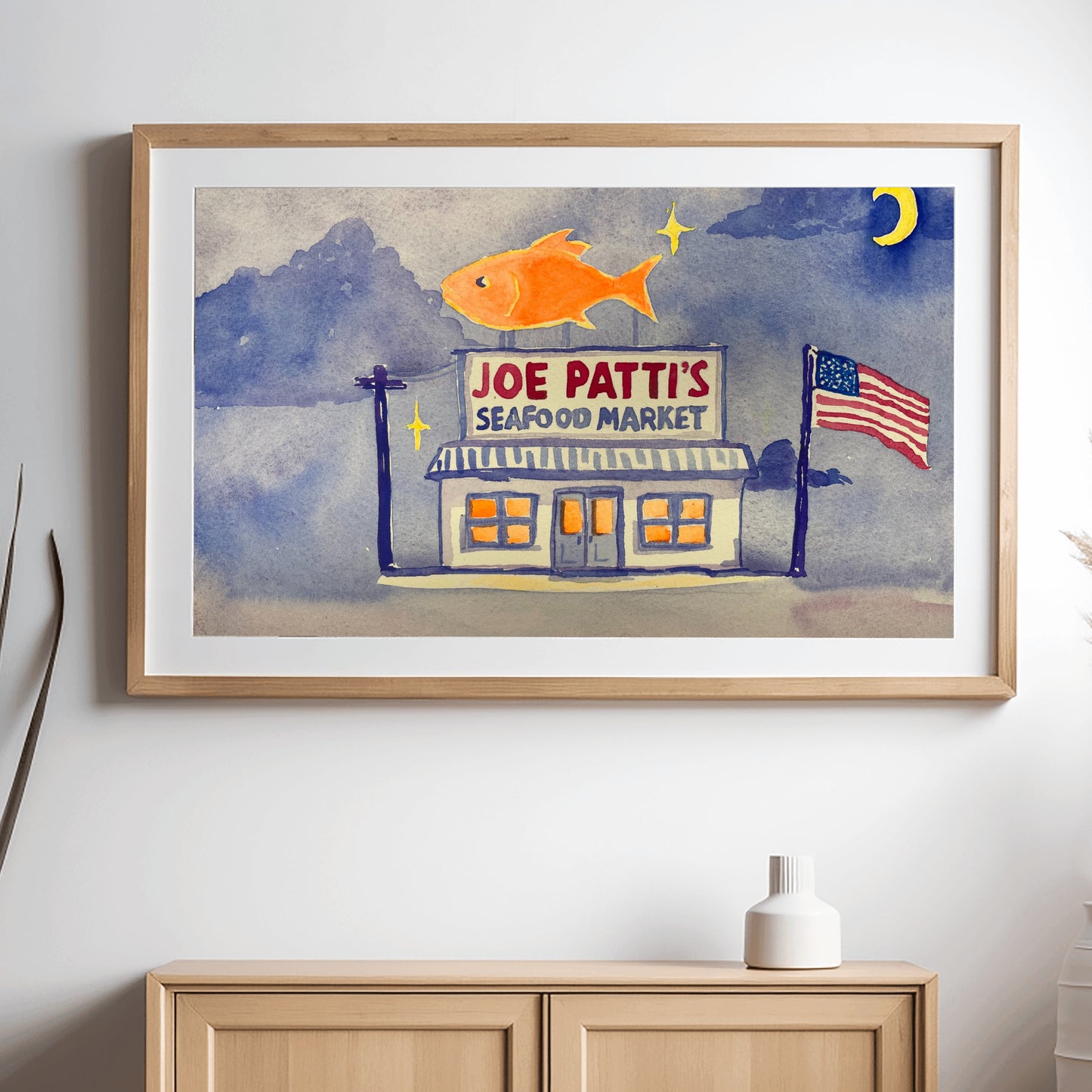 American Joe Pattie's Seafood Market Watercolor Print