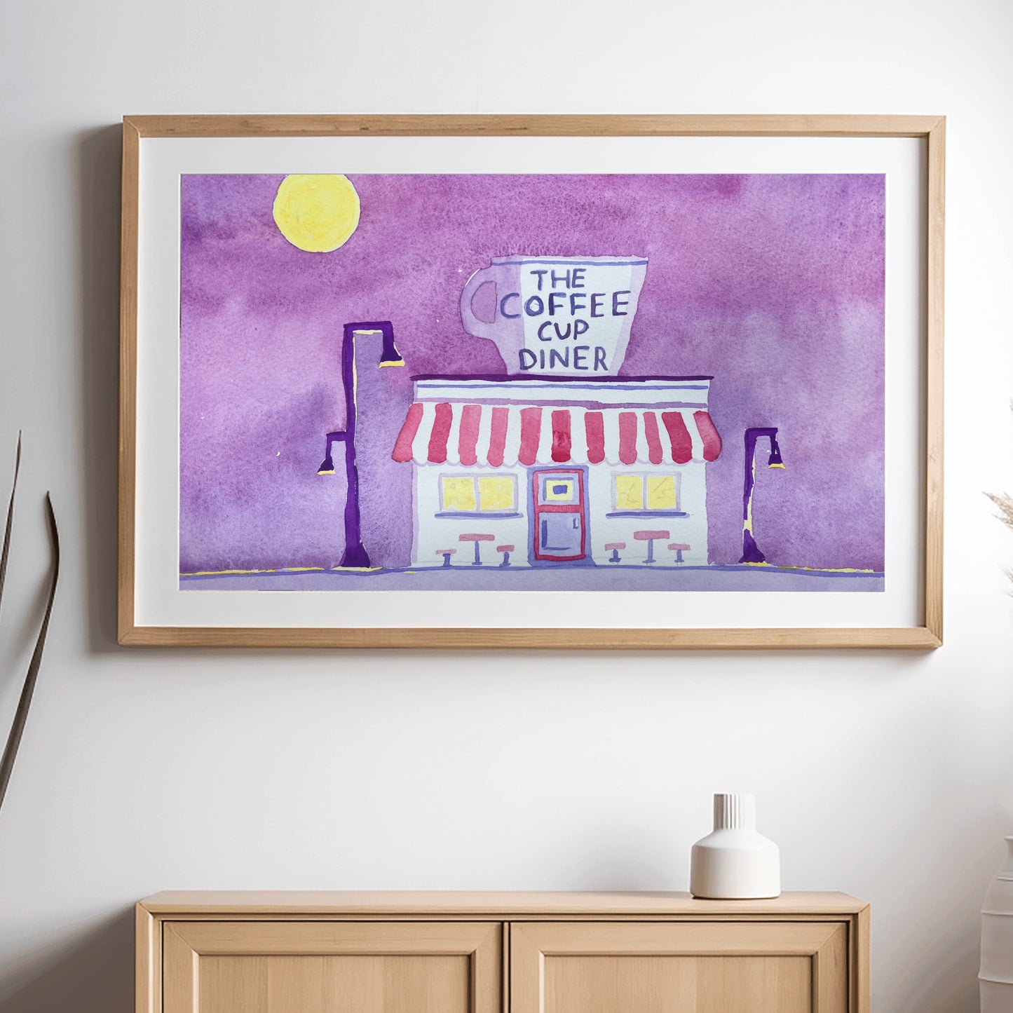 Violet Morning at the Coffee Cup Watercolor Print