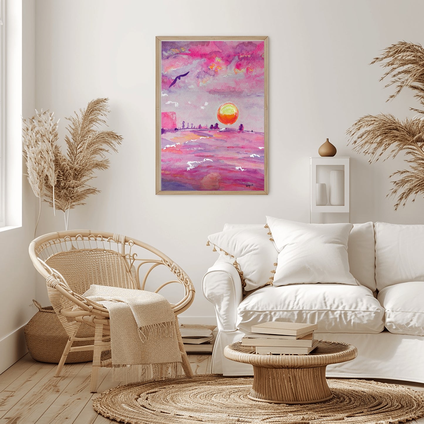 Pink Pensacola Sunset Watercolor Print