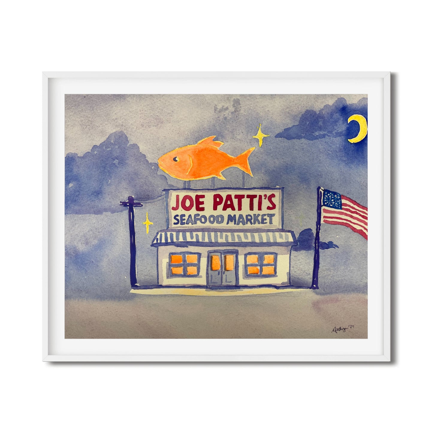 American Joe Pattie's Seafood Market Watercolor Print