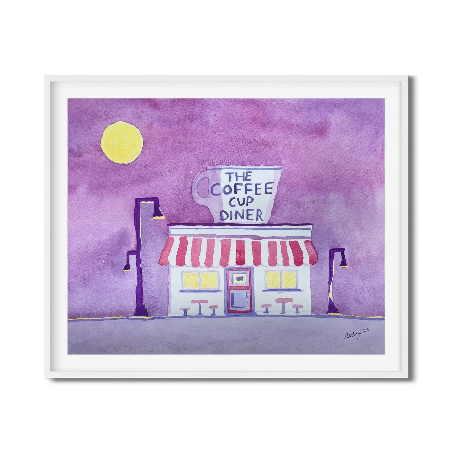 Violet Morning at the Coffee Cup Watercolor Print