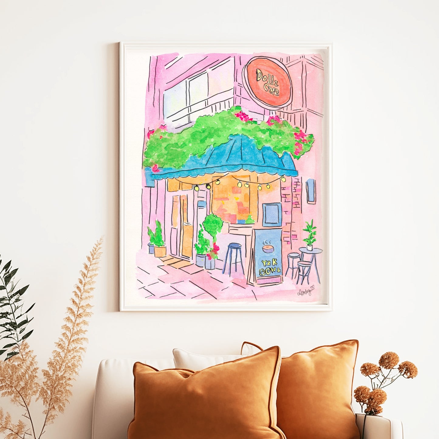 Y2K Bowl at Dollz Café Watercolor Print