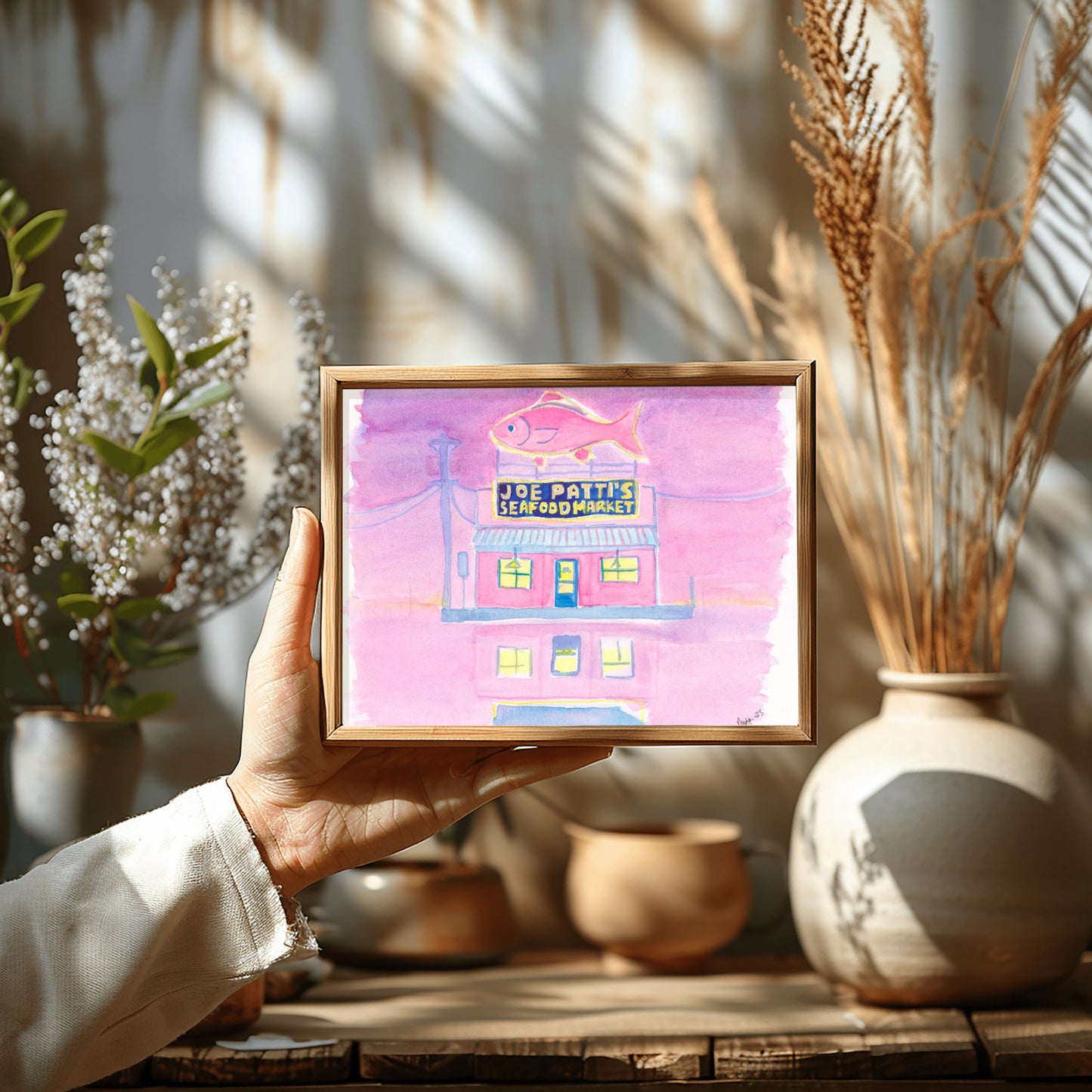 Joe Patti's in Neon Pink Pensacola Series Watercolor Print