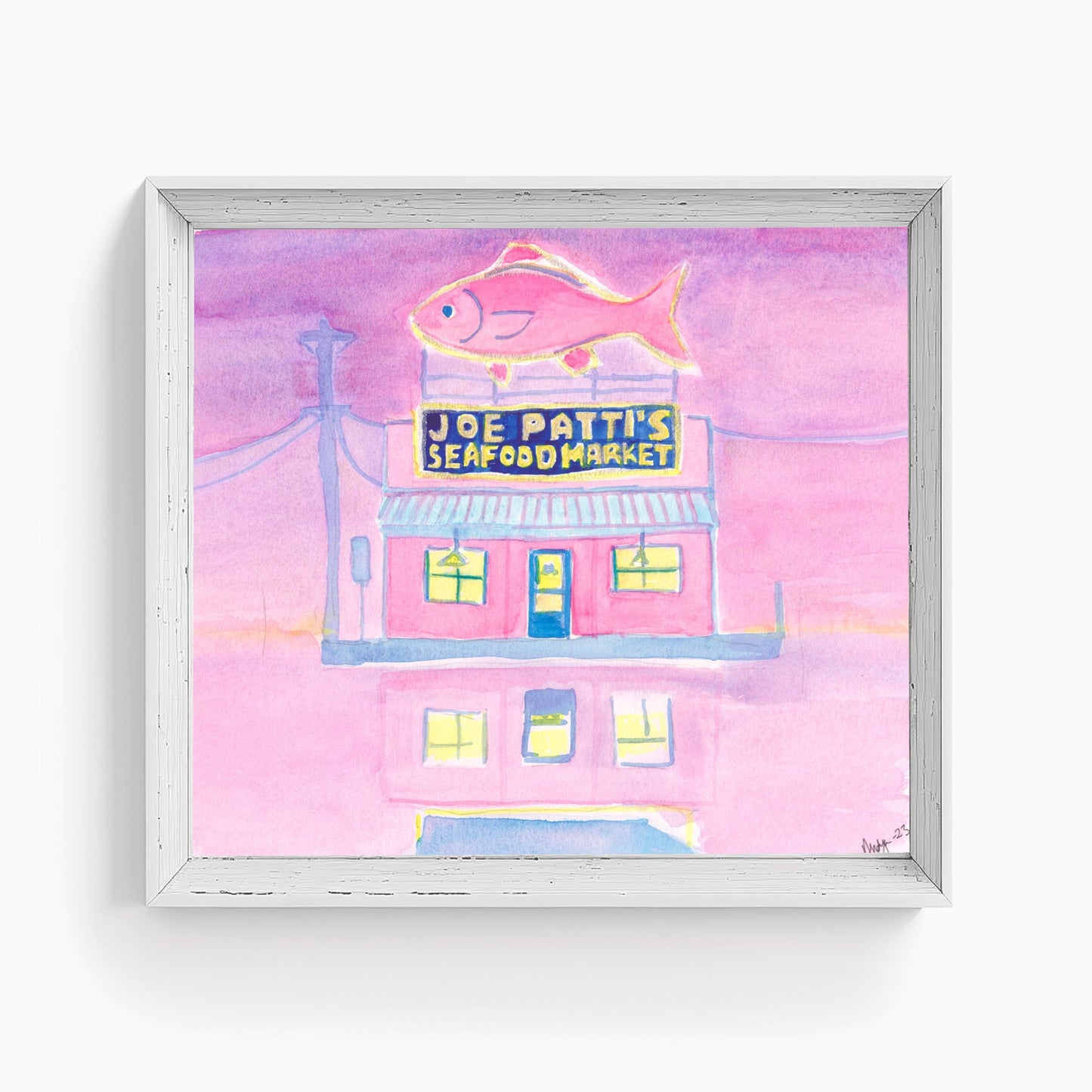 Joe Patti's in Neon Pink Pensacola Series Watercolor Print