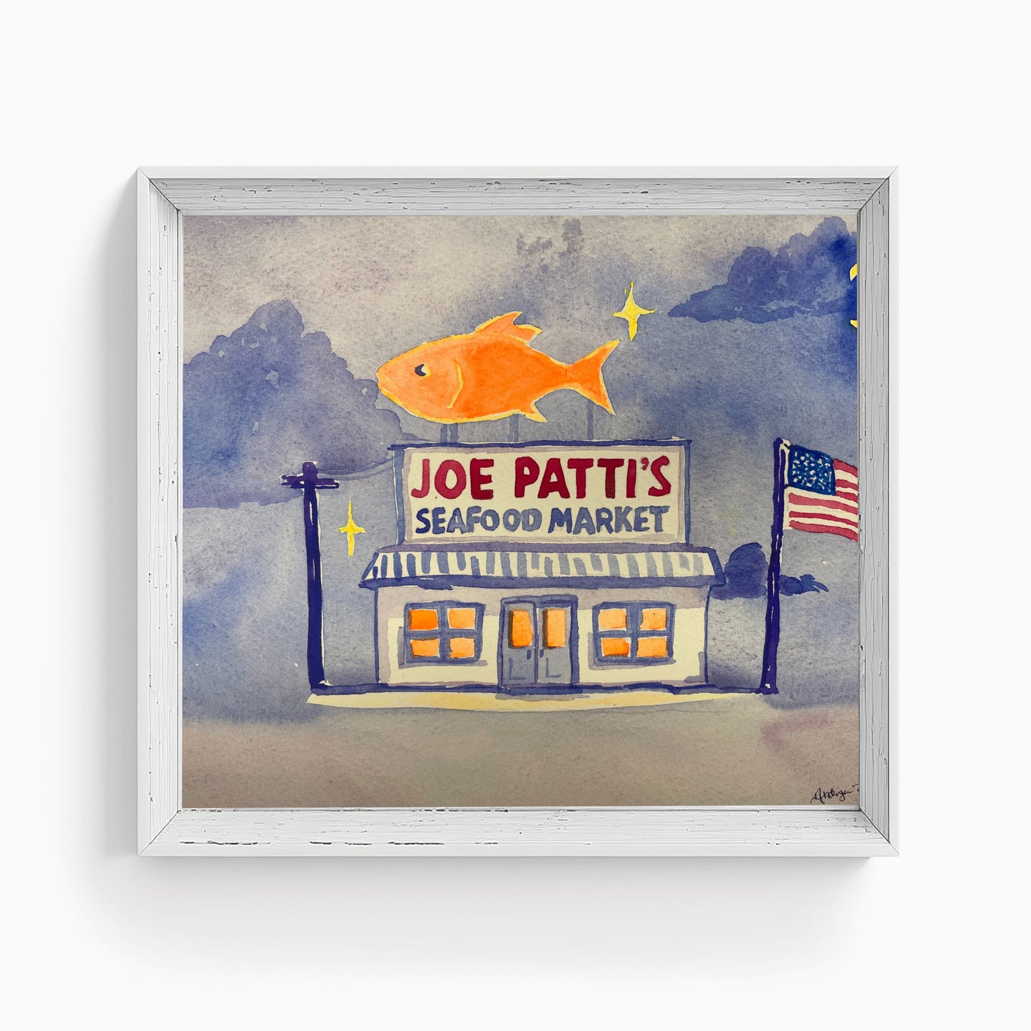 American Joe Pattie's Seafood Market Watercolor Print