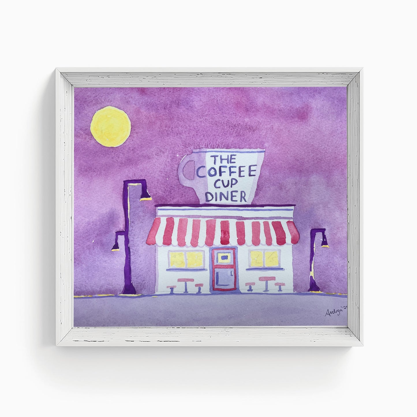 Violet Morning at the Coffee Cup Watercolor Print