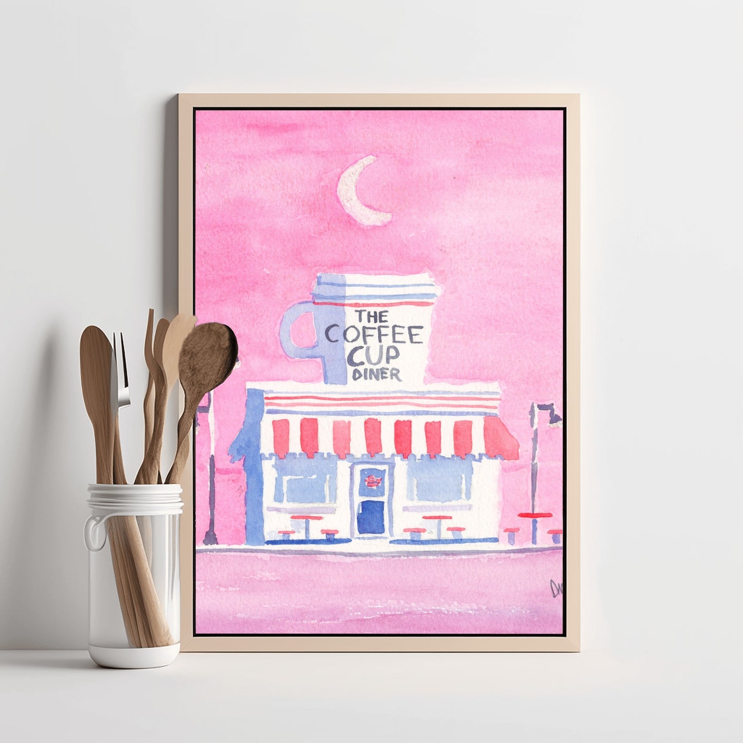 Coffee Cup Diner Pink Pensacola Series Watercolor Print
