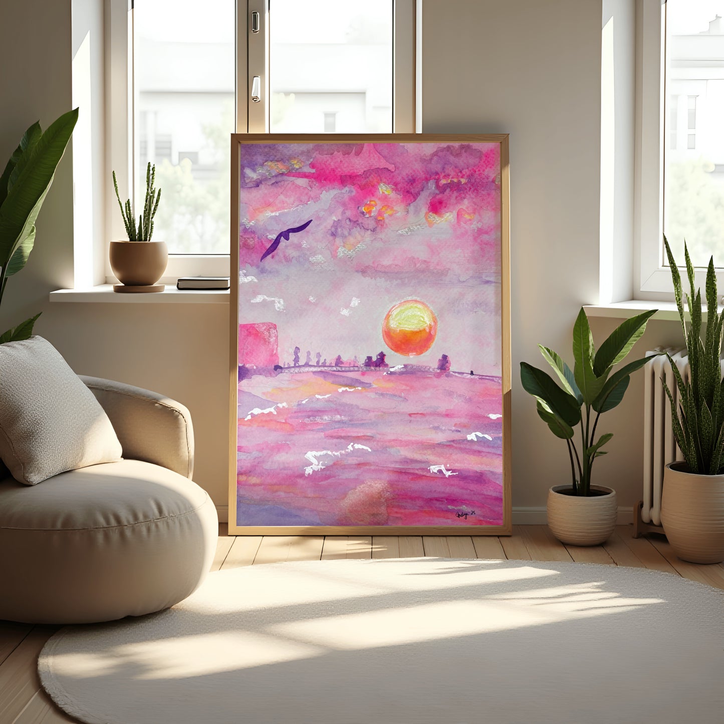 Pink Pensacola Sunset Watercolor Print