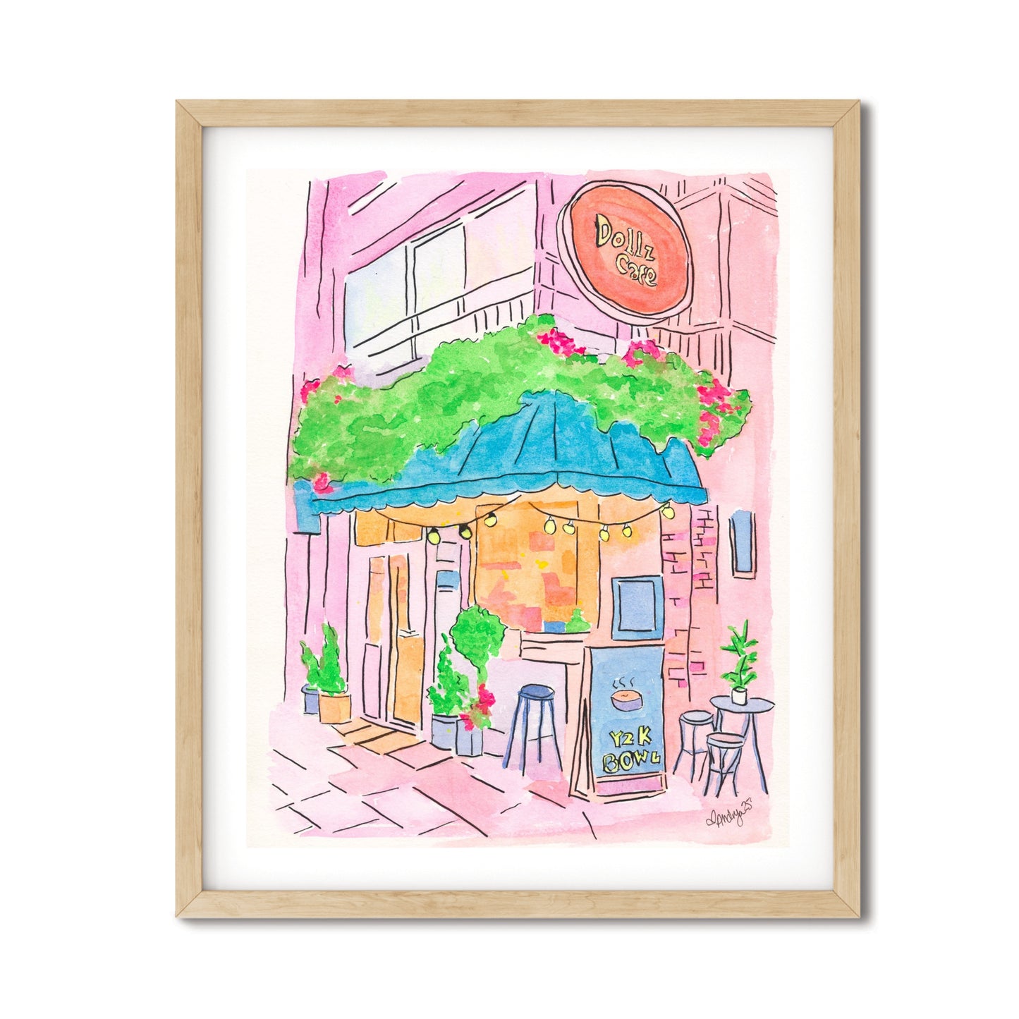 Y2K Bowl at Dollz Café Watercolor Print