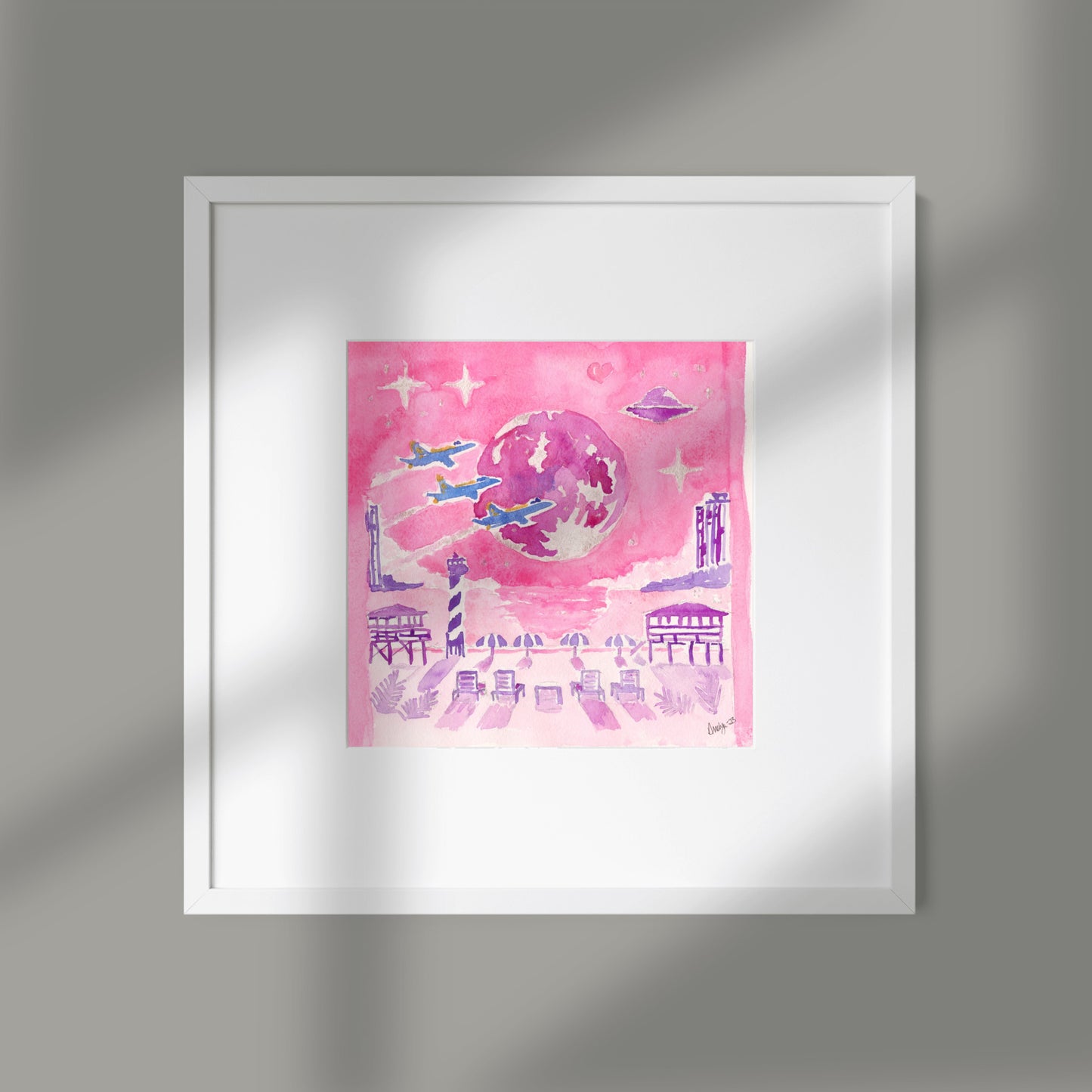 Beach Buzz Over The Moon Pink Pensacola Series Watercolor Print