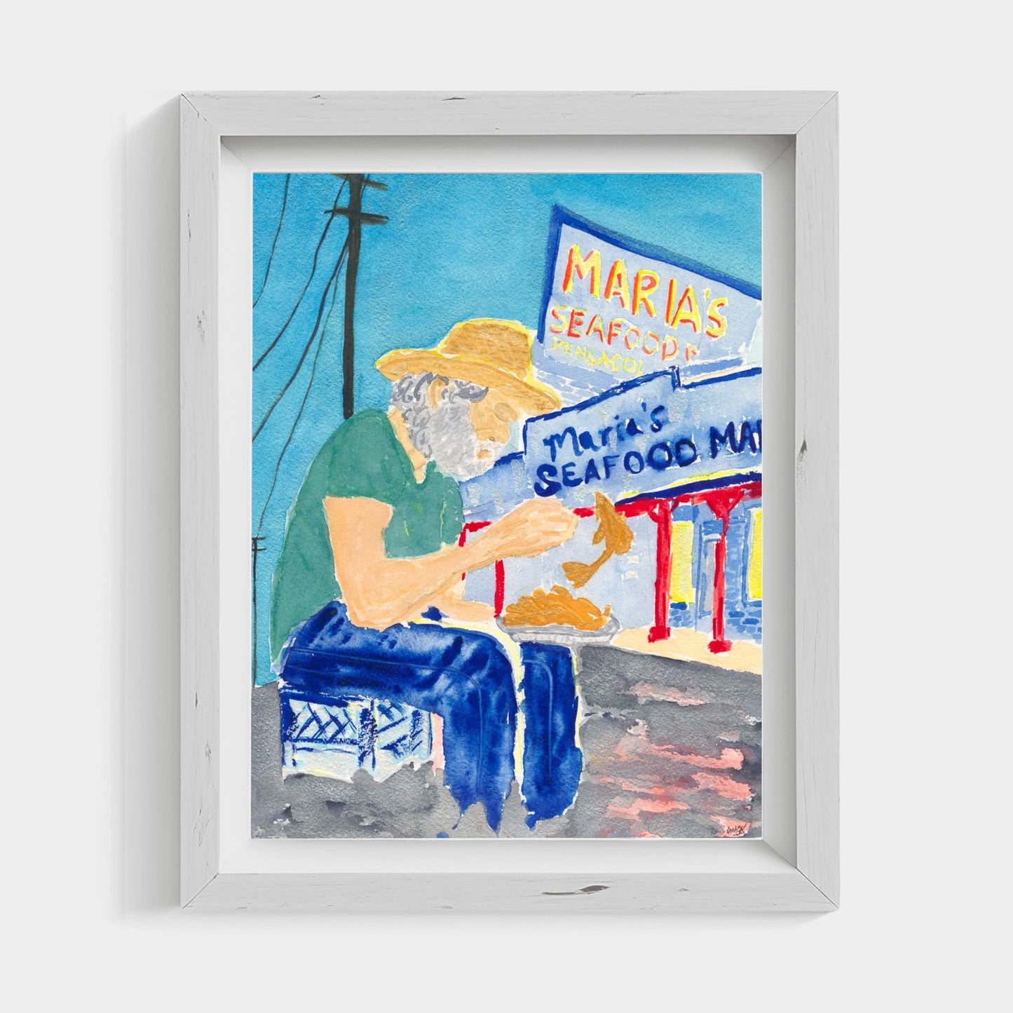 Catfish Plate at Maria's Watercolor Print