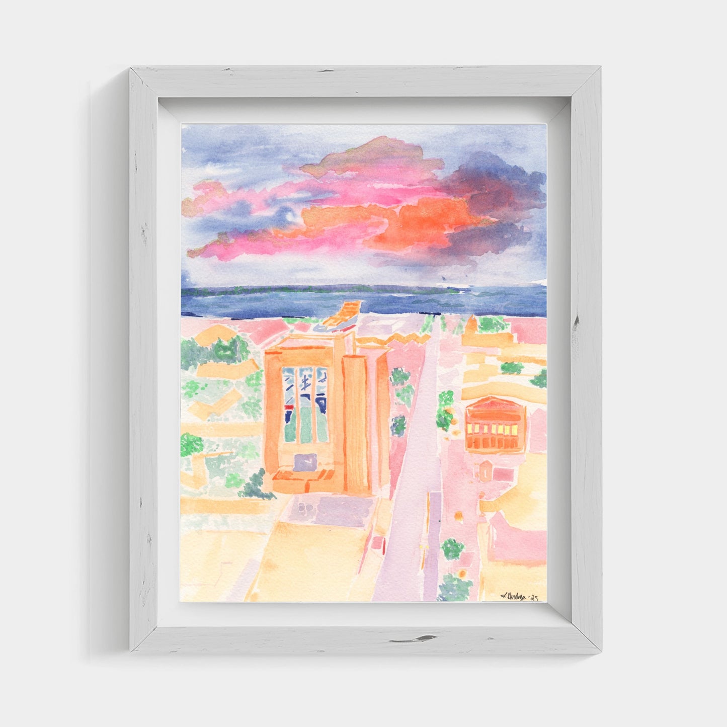 Downtown Pensacola in Tangerine Watercolor Print