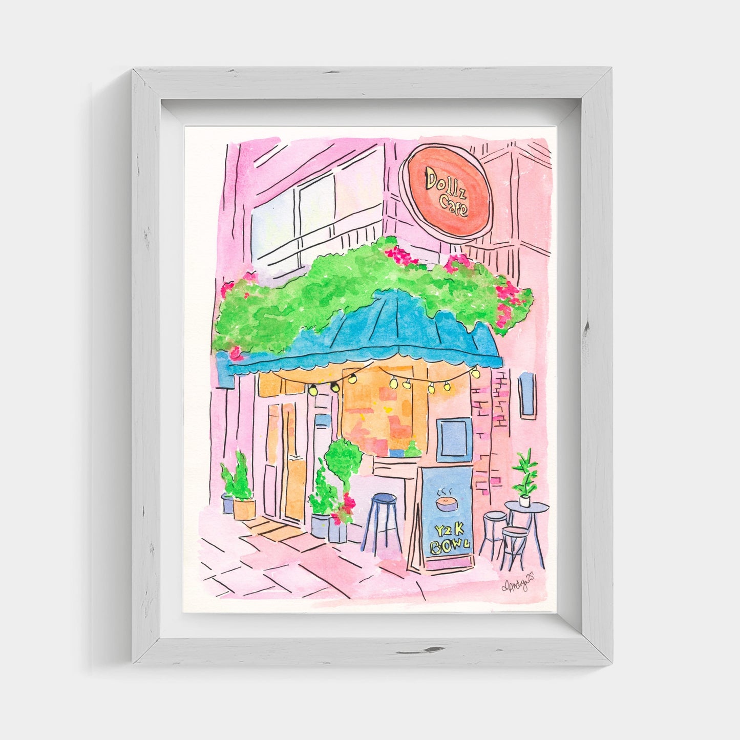 Y2K Bowl at Dollz Café Watercolor Print