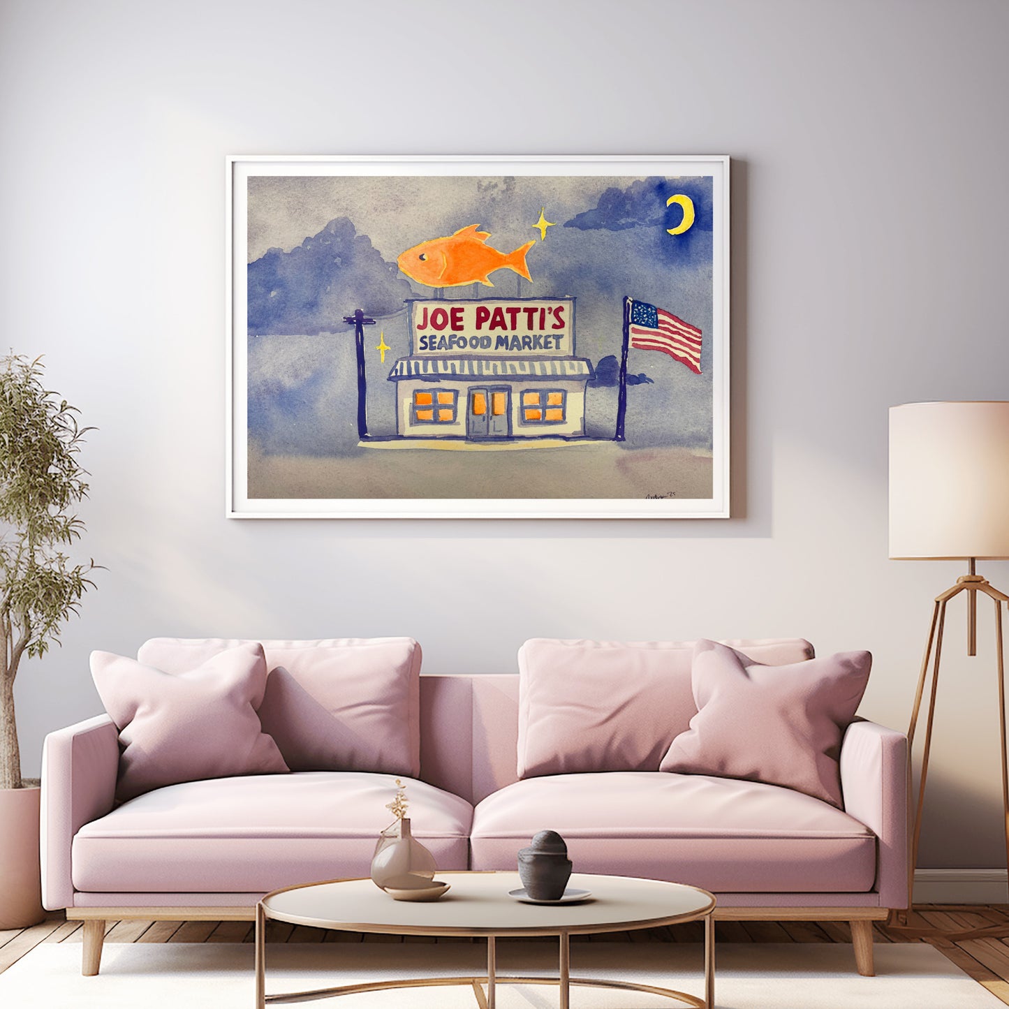 American Joe Pattie's Seafood Market Watercolor Print