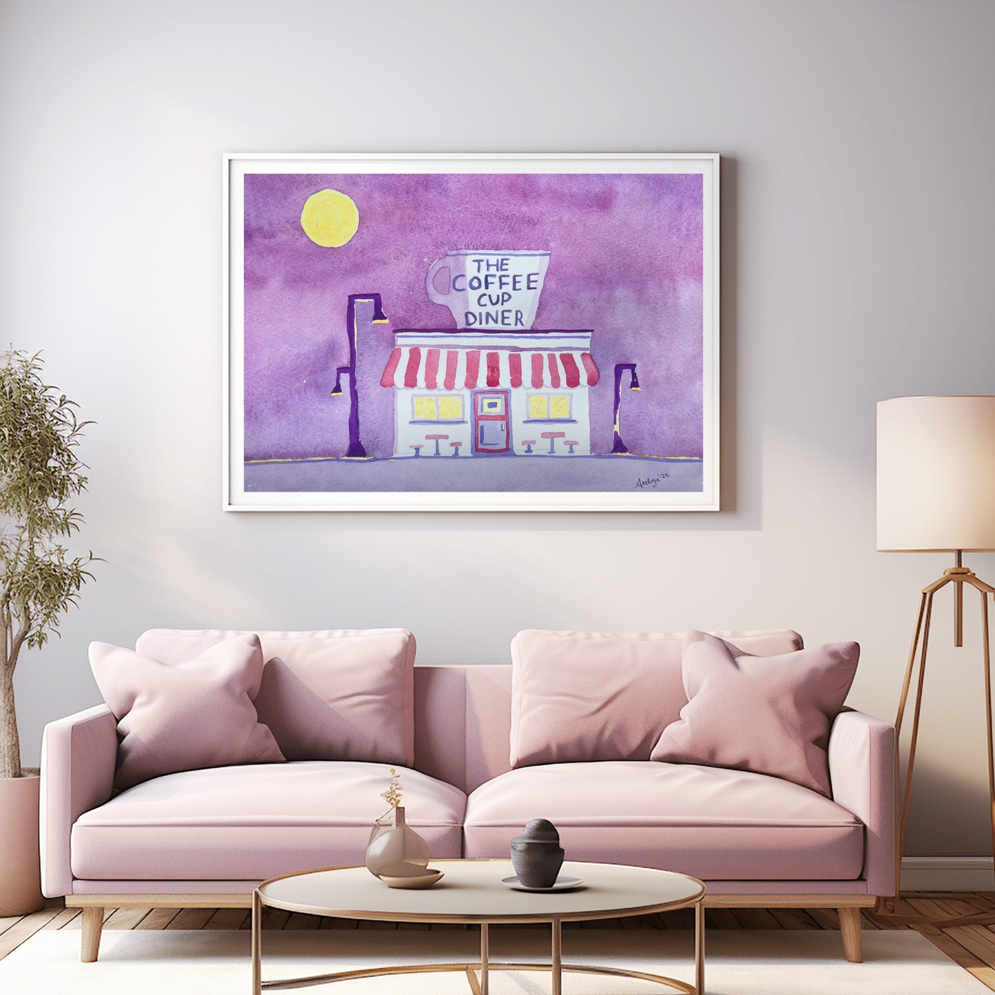Violet Morning at the Coffee Cup Watercolor Print