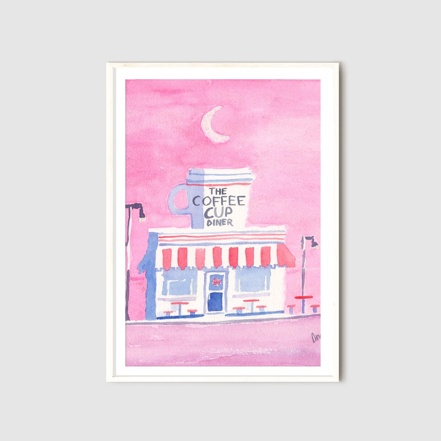 Coffee Cup Diner Pink Pensacola Series Watercolor Print