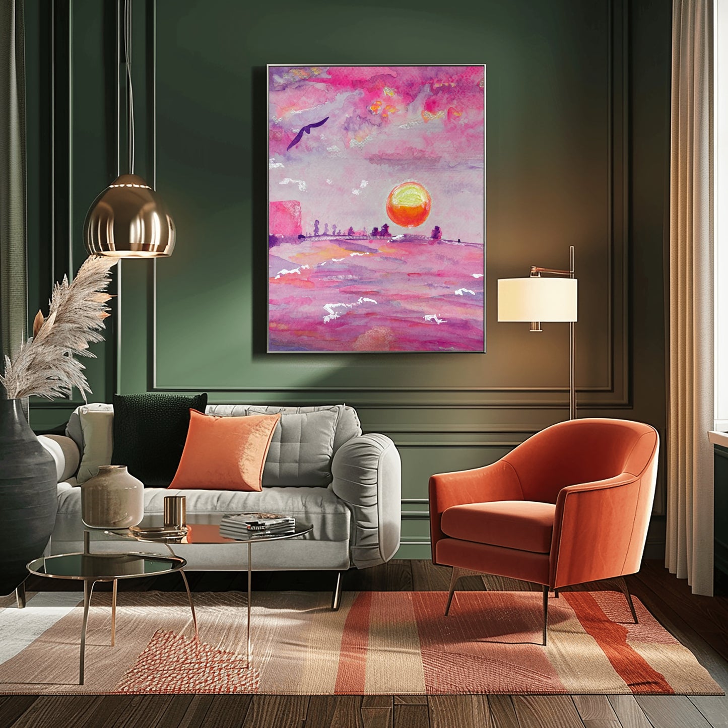 Pink Pensacola Sunset Watercolor Print