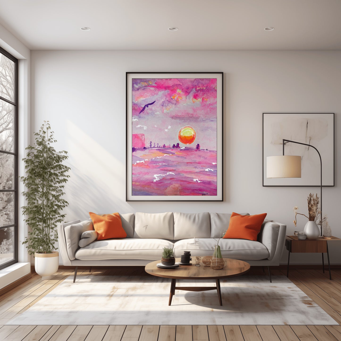 Pink Pensacola Sunset Watercolor Print