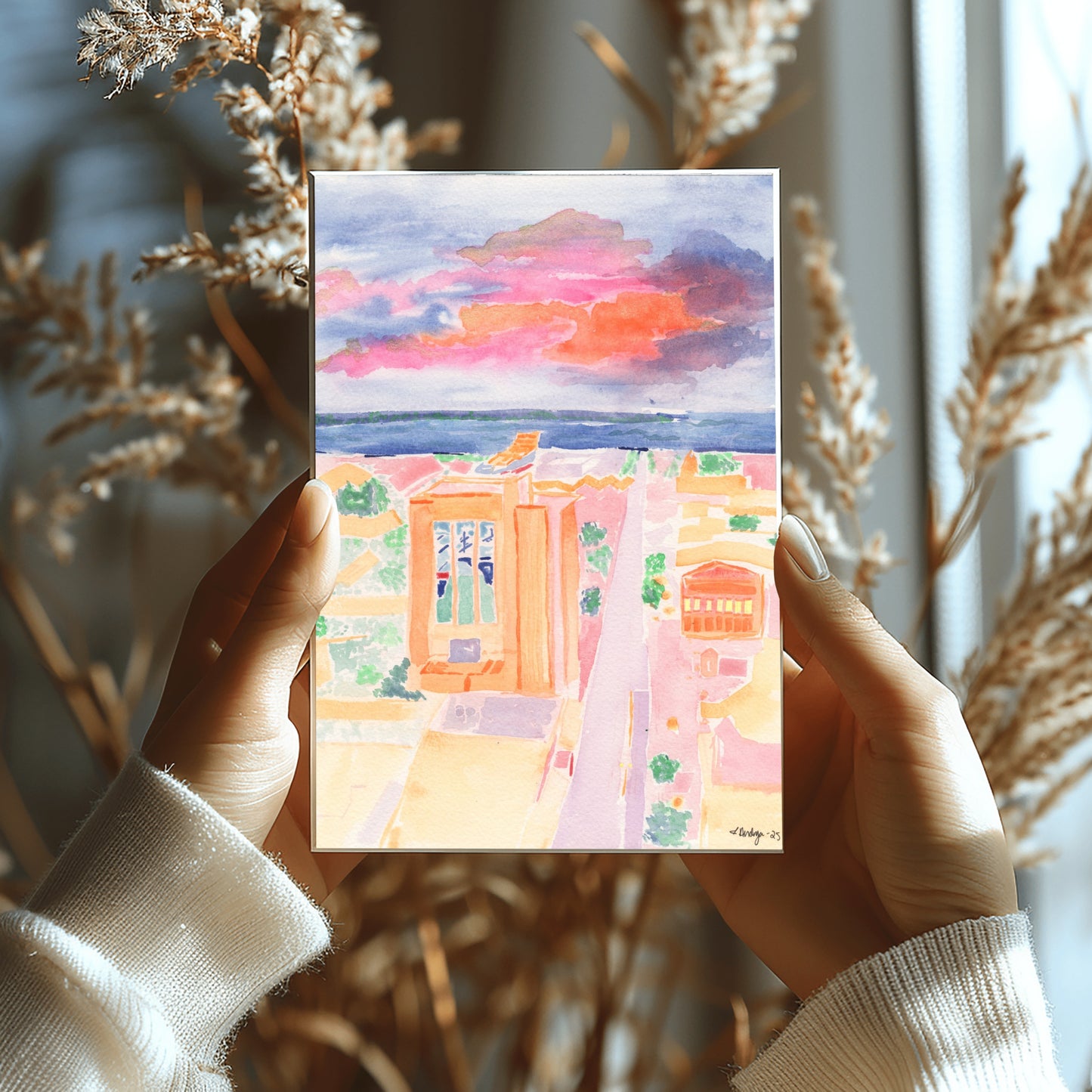 Downtown Pensacola in Tangerine Watercolor Print