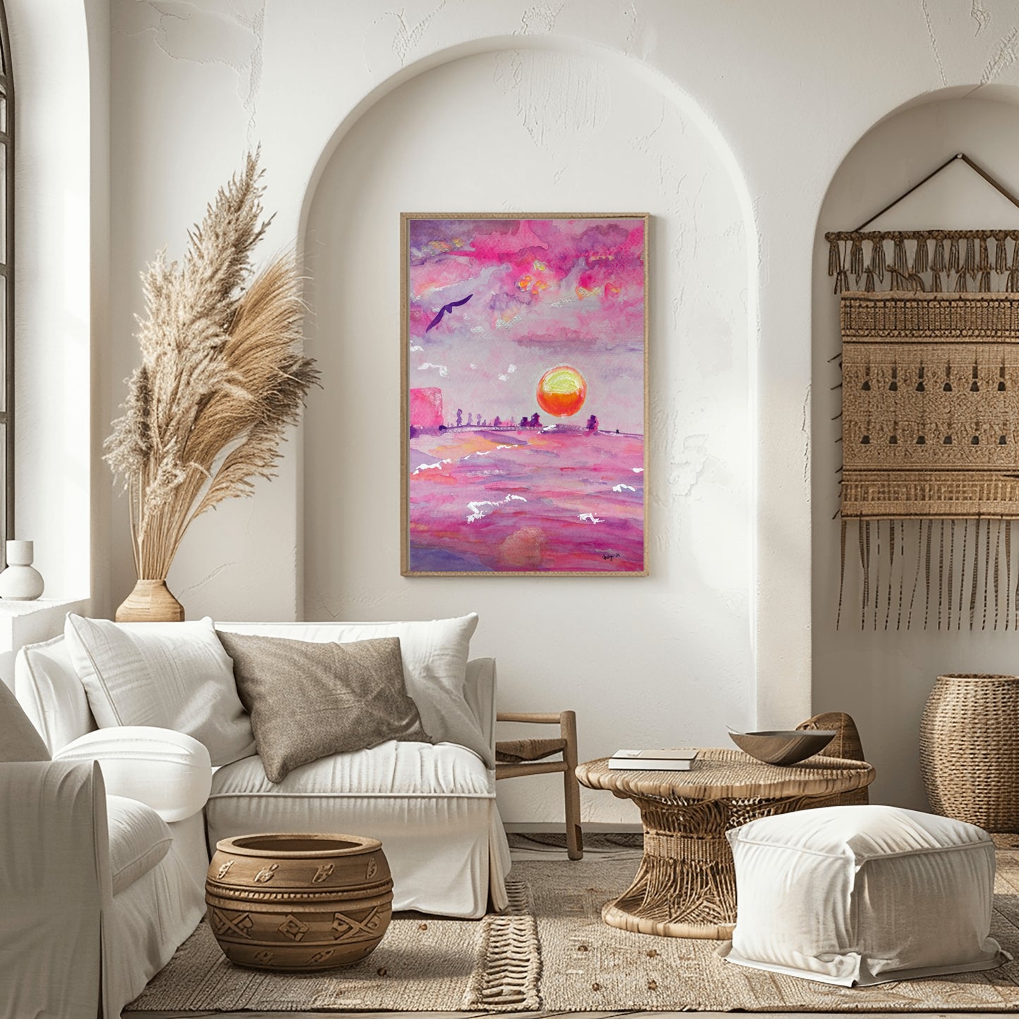 Pink Pensacola Sunset Watercolor Print