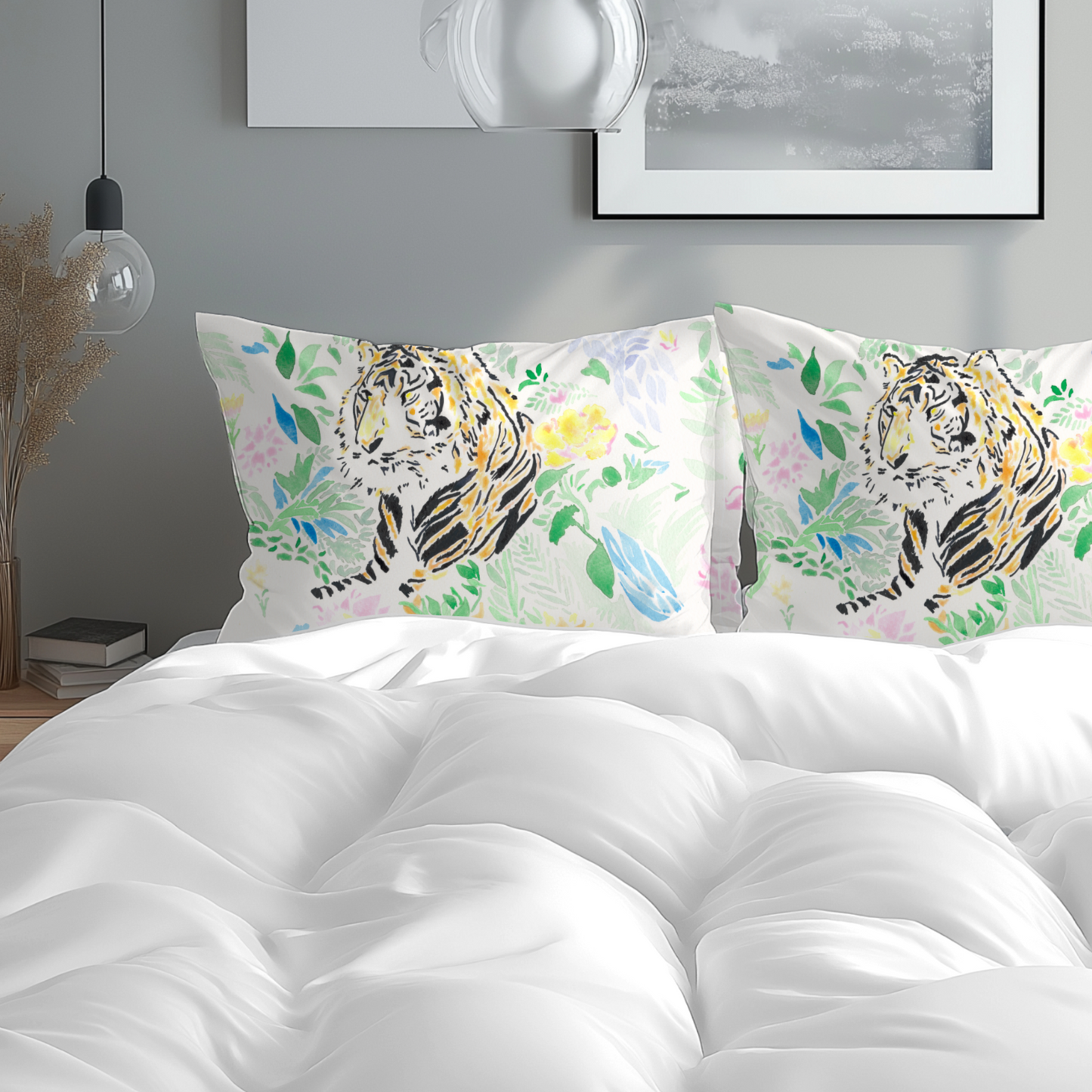 Botanical Tiger Watercolor Pillow Case