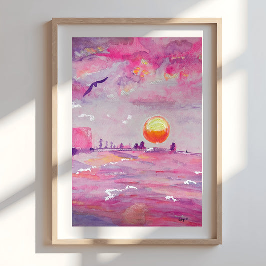 Pink Pensacola Sunset Watercolor Print