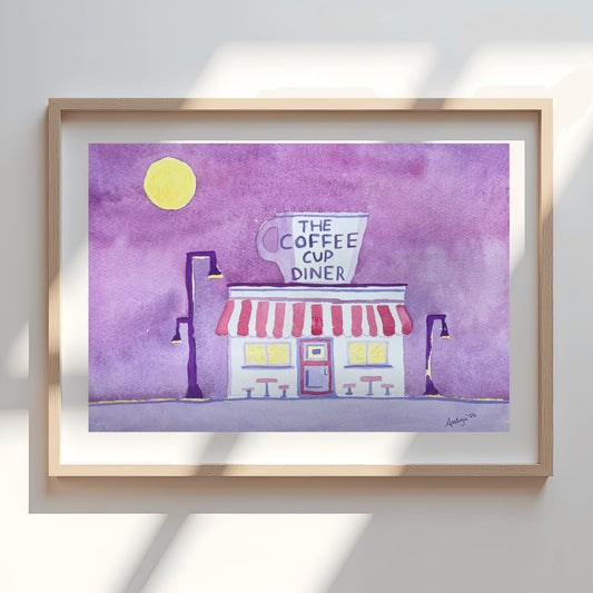 Violet Morning at the Coffee Cup Watercolor Print